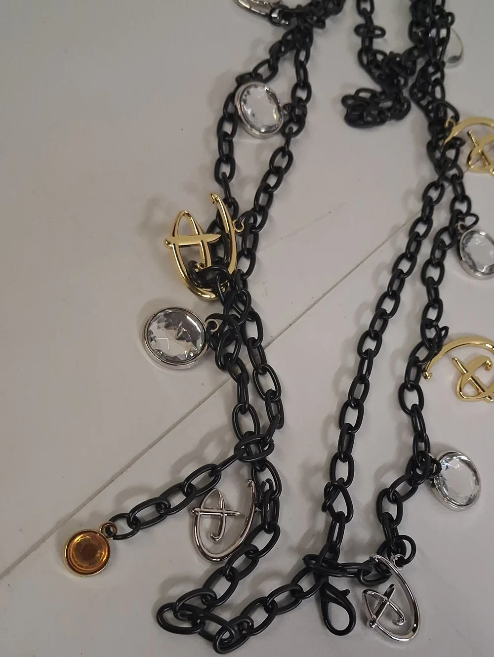 NWT Disney Black Chain Charm Belt with Gold & Silver